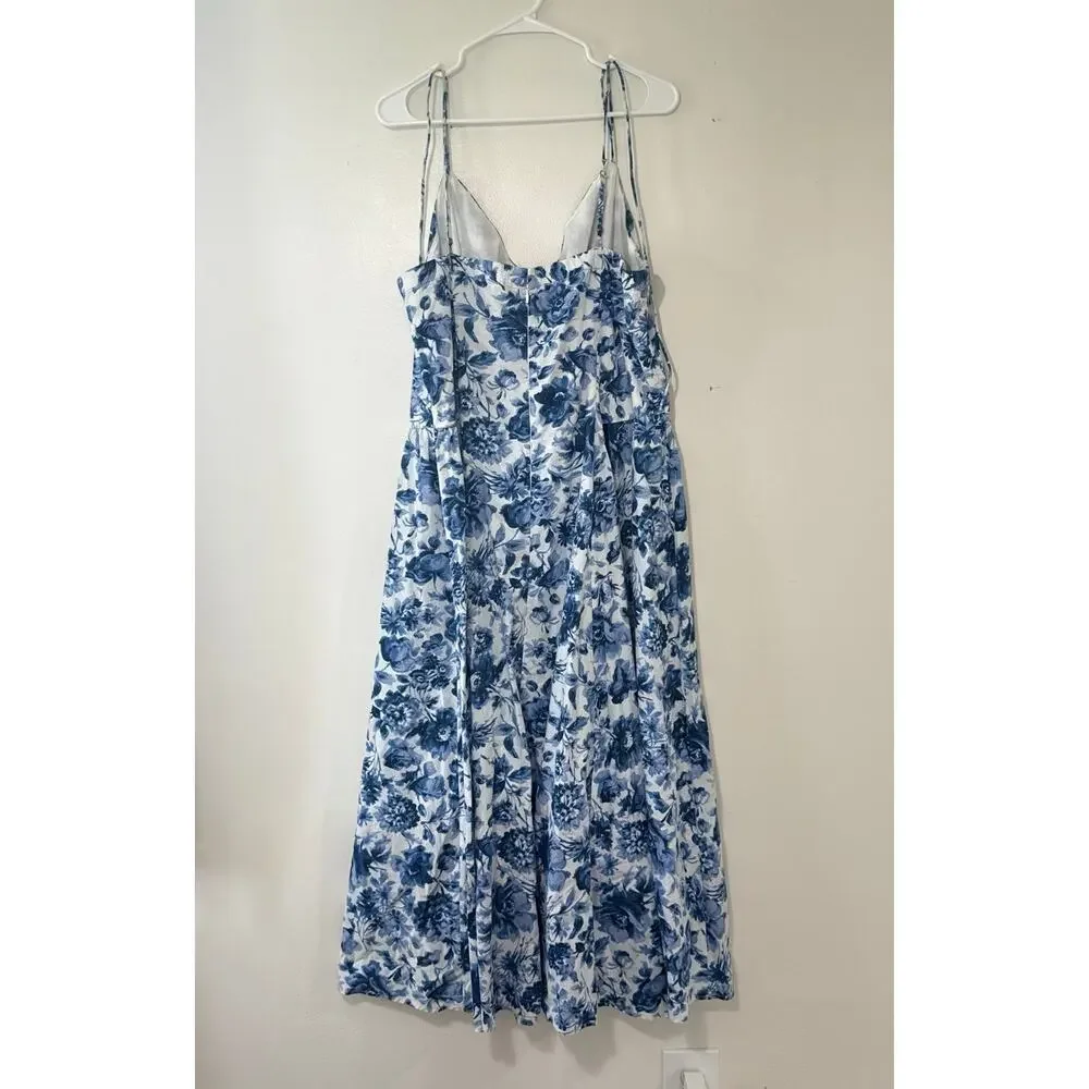 Abercrombie & Fitch Strappy Plunge Corset Maxi Blue White Floral Maxi Dress XL